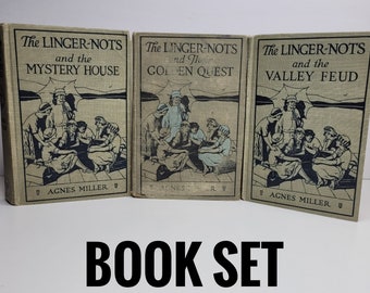 The Linger-Nots Book Set by Agnus Miller, Mystery House, Valley Feud, Golden Quest, Vintage Children's Books, Gift for Girls Kids, Antique