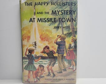 Mystery at Missle Town by Jerry West, Illustrated by Helen Hamilton, Happy Hollisters # 19, Vintage Kids Books, Cape Kennedy, Rocket Launch