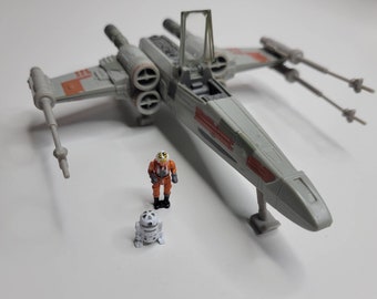 X Wing with Luke Skywalker & R2-D2, Micromachines, Action Fleet, Star Wars Action Figure, Gift for Him Kids Collector, Vintage Childrens Toy