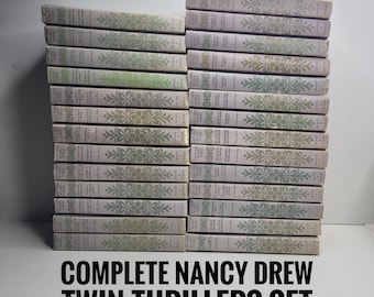 Nancy Drew Tall Twin Thriller Complete Book Set, Nancy Drew Double Books by Carolyn Keene, Vintage Kids Books, Purple Volumes, Mystery Books