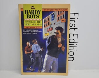 Attack of the Video Villains, Hardy Boys #106 by Franklin W Dixon, Vintage Kids Books, Book Gifts for Him, First Edition, Frank & Joe Hardy