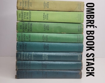 Ombre Book Stack, Bobbsey Twins Book Set, Vintage Children's Books, Instant Library, Green Blue Teal Book Decor, Old Books, Color Pop