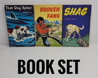 Dog Book Set, Vintage Kids Books, Book Gift for Kids, That Dog Spike and Other Stories, Broken Fang, Shag Story of a Dog, Book Gifts for Him