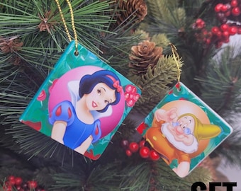 Snow White & the Seven Dwarfs, Doc, Ornament Set, Mini Disney Storybook Ornaments, Vintage Childrens Book Set, Christmas Ornament, Xmas Gift