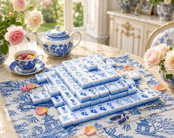 Blue and White Porcelain Chinoiserie Acrylic Mahjong Tiles - 160 Acrylic Tiles