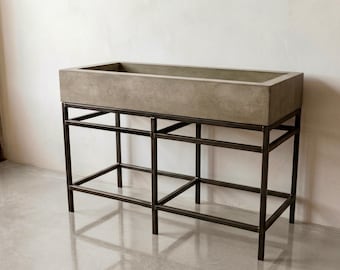 Concrete Farmhouse Trough Sink on Steel Base | Modern Concrete Vanity