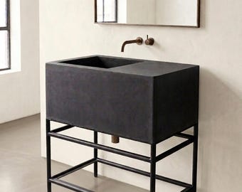 Custom Concrete Offset Washbasin Sink | Bathroom, Utility, or Garden Sink on Steel Base