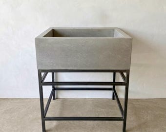 Custom Concrete Utility Sink with Steel Base | Modern Laundry Sink