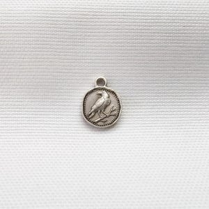 Raven Bird Coin Charm Double Sided Antique Silver Woodland Pendant 16x12mm SF932M37