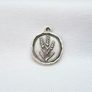 Lavender Sprig Charm Double Sided Antique Silver Botanical Pendant 28x23mm SF767M37