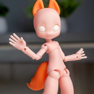 15cm Kabbit Human Fox BJD Doll, Blush Pink Resin, 3D Printed Art Doll