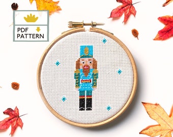 Blue Nutcracker Christmas Pattern, Holiday Ornament, Christmas Craft Project, Christmas Pattern, Modern Cross Stitch  - PDF Instant Download