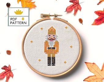 Gold Nutcracker Christmas Pattern, Holiday Ornament, Christmas Craft Project, Christmas Pattern, Modern Cross Stitch  - PDF Instant Download