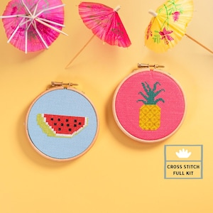 Watermelon and Pineapple- Modern Cross Stitch Pattern, Cross Stitch Full Kit, Counted Cross Stitch Kit, Beginners Cross Stitch, PDF Download