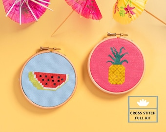 Pineapple Mini Cross Stitch Kit, Complete Tropical Fruit Needlecraft Set,  Beginner Embroidery Gift - Etsy