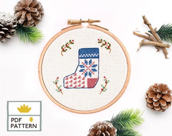 Christmas Stocking Cross Stitch Pattern, Cross Stitch Christmas Pattern, Holiday Ornament, Modern Cross Stitch  - PDF Instant Download