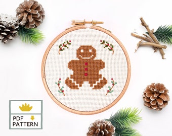 Gingerbread Cross Stitch Pattern, Christmas Gingerbread Pattern, Holiday Ornament,  Gingerbread Man Cross Stitch  - PDF Instant Download