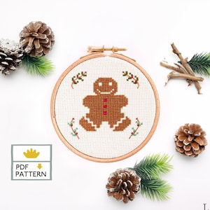 Gingerbread Cross Stitch Pattern, Christmas Gingerbread Pattern, Holiday Ornament,  Gingerbread Man Cross Stitch  - PDF Instant Download