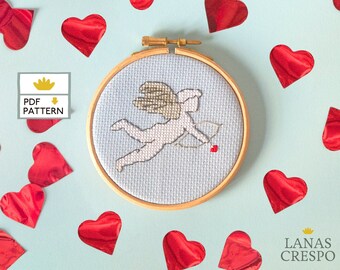 Cupido patrón punto de cruz, Patrón bordado Cupido, San Valentin patrón punto de cruz, Cupido de San Valentin, Bordado San Valentin - PDF