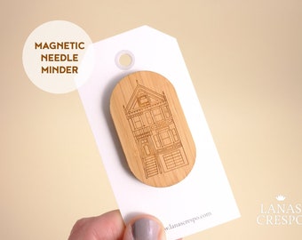 San Francisco Victorian House Magnetic Needle Minder, Victorian House Magnetic Needle Minder, Wooden Needle Minder, Victorian Needle Keeper