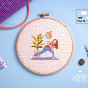 Yoga Cross Stitch Pattern, Yoga Cross Stitch, Meditation Embroidery Pattern, Jivamukti Cross Stitch, Modern Cross Stitch, Modern Girl -PDF-