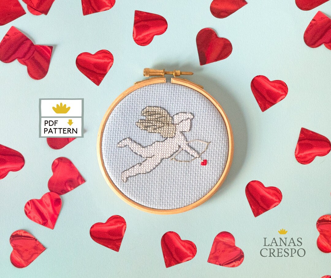Cupid Cross Stitch Pattern PDF, Easy Beginner Embroidery, Valentine’s ...