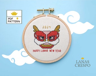 Lunar New Year 2024 Pattern, Lunar New Year Cross Stitch Pattern, Dragon Cross Stitch Pattern, Lunar New Year Decoration  - PDF Printable