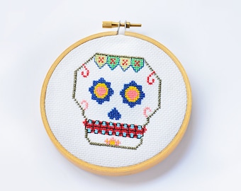 Mexican Skull -Mod. IV- Sugar Skull Pattern, Cross Stitch Pattern, Embroidery Pattern, Embroidery Hoop, Dia de Muertos Pattern - PDF
