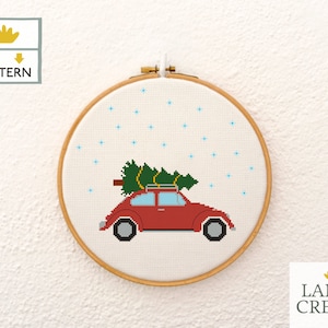 Volkswagen Christmas Tree Cross Stitch pattern, Holiday Cross Stitch Pattern, Volkswagen Christmas Pattern, Christmas Cross Stitch -PDF