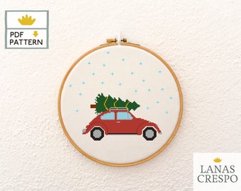 Volkswagen Christmas Tree Cross Stitch pattern, Holiday Cross Stitch Pattern, Volkswagen Christmas Pattern, Christmas Cross Stitch -PDF