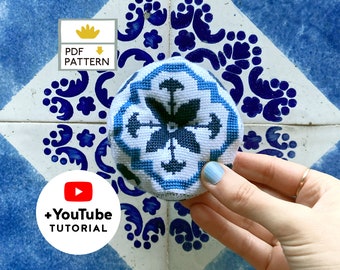 Biscornu Cross Stitch Pattern - Porto Azulejo Cross Stitch Chart - Azulejo Cross Stitch - Biscornu Azulejo Chart Cross Stitch Pattern - PDF