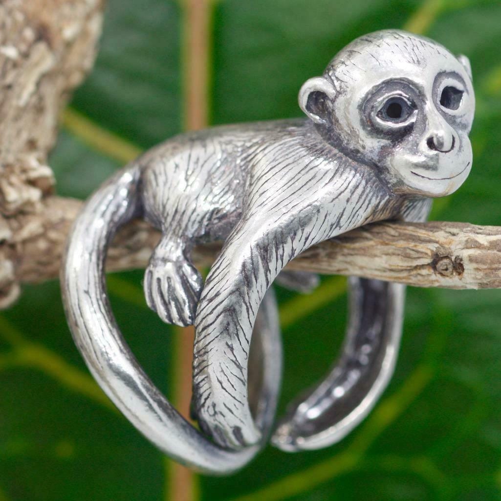 ビンテージ アヒルの親子モチーフのシルバーリング シルバー925 約11.5号 Handmade Large Solid Sterling Silver .925 Unique Bali Monkey