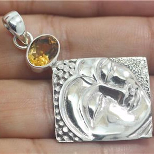 GODDESS PENDANT, Lovely Pendant, Designed Pendant, Handmade Pendant, Sterling Silver Handmade Bale Fastening Citrine Pendant, Goddess Gift