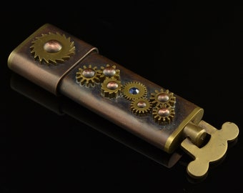 Steampunk Copper Handmade Cogs and Rivets USB Flash Drive