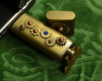 Steampunk Brass Handmade Cogs and Rivets USB Flash Drive