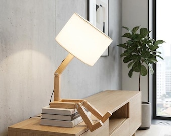 Nowoczesna drewniana lampa stołowa, skandynawska lampa biurkowa, minimalistyczna lampka nocna, nordycki wystrój domu, lampa do czytania, drewniana lampka nocna