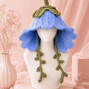 Bluebell Flower Crochet Bonnet Pattern (PDF), Fairy Cottagecore Hat Crochet, Adult Floral Costume