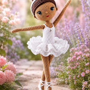 Patrón de bailarina a crochet, tutorial de elegante bailarina amigurumi con tutú, descarga digital