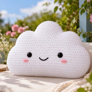 Crochet Cloud Pillow Pattern, Kawaii Cloud Plush PDF, Chenille Amigurumi Cushion Tutorial
