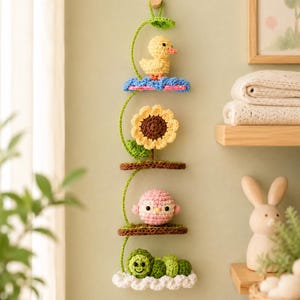 Crochet Nursery Wall Hanging Pattern, Duckling Sunflower Bird Caterpillar, Amigurumi PDF, Baby Room Decor