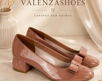 Blush Rosa Lackleder Heels Puderrosa Damen Pumps Handmade Leder Hochzeitsschuhe Pastell Rosa Brautschuhe Elegante Trachtenschuhe