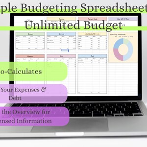 Enkel budgetplanerare - Google Sheets månatliga budgetkalkylblad, besparingar, utgiftsspårare, skuldbetalningsspårare och automatiserade cirkeldiagram