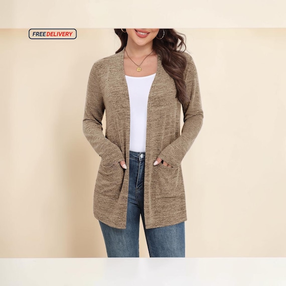 Lightweight Cardigan for Women Open Front Sweater with Pockets Casual Layer