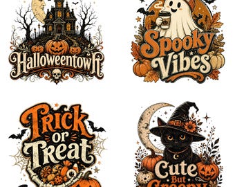 Vintage Halloween PNG Bundle | Halloweentown, Spooky Ghost, Trick Treat, Creepy Cat (Digital Download)