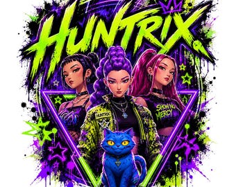 Huntrix Neon PNG | Kpop Demon Hunters Anime Clipart (Digital Download)