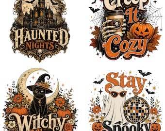 Vintage Halloween PNG Bundle | Haunted Nights, Witchy Vibes, Creep Cozy (Digital Download)