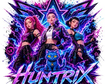 Huntrix Kpop Demon Hunters PNG, Neon Anime Girl Fan Art (Digital Download)