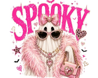 Glam Ghost PNG, Boujee Pink Leopard Halloween Design, Bling Spooky Ghost Shirt Sublimation Download