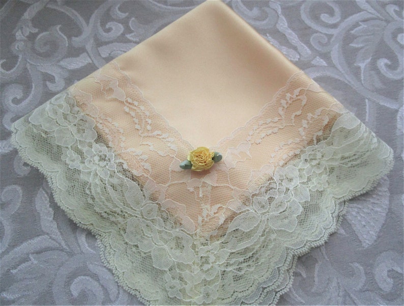 Women Lace Hankies Ladies Handkerchiefs Lap Throw and Cloths CinJas Church Hankies Yellow Satin with Yellow Lace