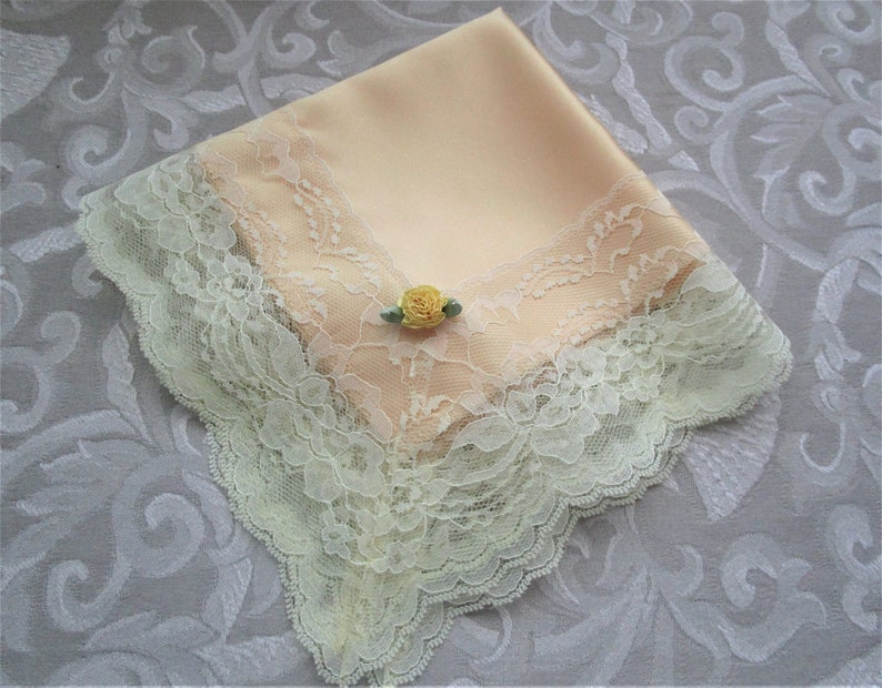 Women Lace Hankies Ladies Handkerchiefs Lap Throw and Cloths CinJas Church Hankies Yellow Satin with Yellow Lace